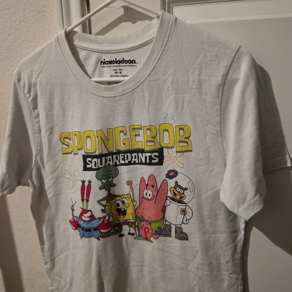 Nickelodeon Spongebob Squarepants Mens Graphic T-Shirt White Medium Crewneck
